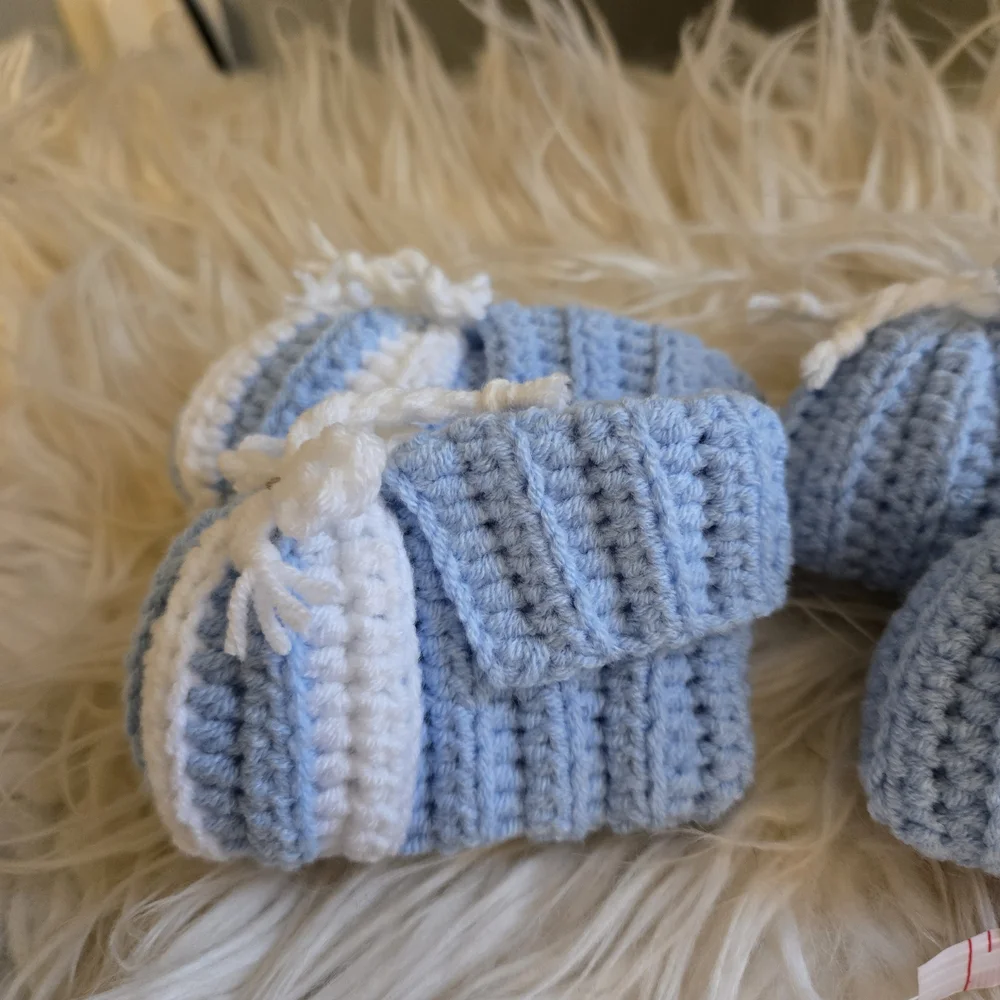 Handmade Blue and White Baby Booties